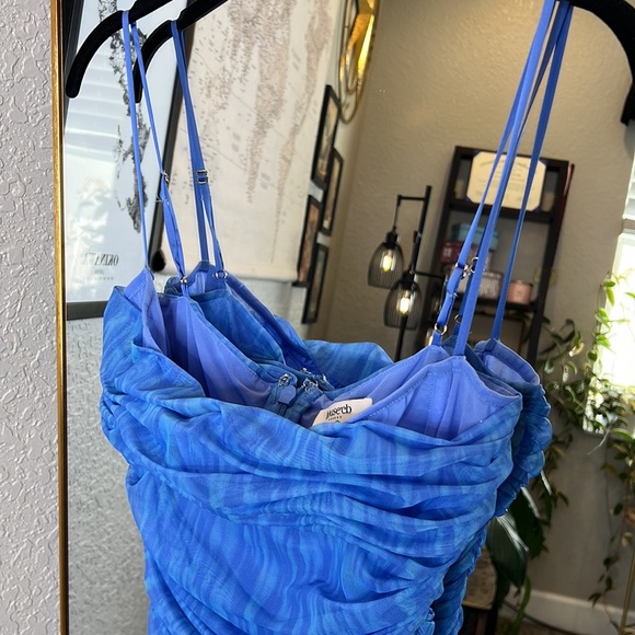 House of CB ‘Ella’ Sky Blue Organza Ruched Mesh Mini Dress ASO Euphoria NWOT - Picture 8 of 10